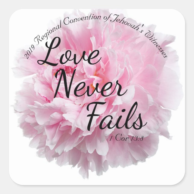 Peony Floral 2019 JW CONVENTION "Love Never Fails" Square Sticker (Front)