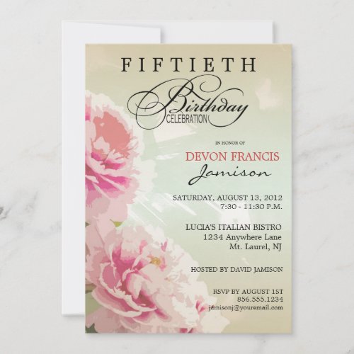 Peony Floral 50th Birthday Party Invitation in Pin