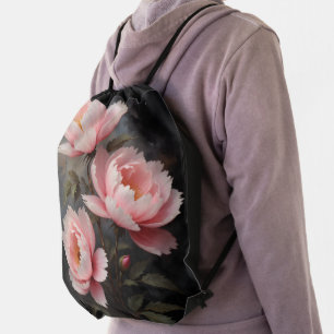 Peony Floral Artwork Drawstring Bag