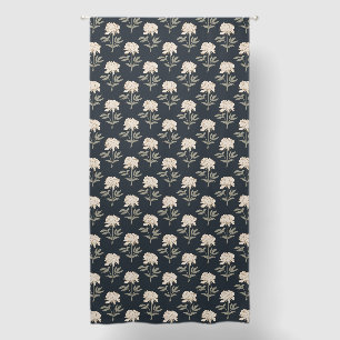 Peony Floral Block Print Vintage Botanical Dark Blackout Curtains