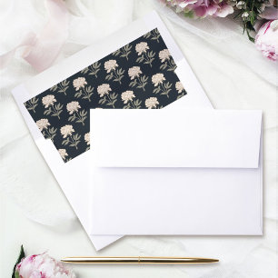 Peony Floral Block Print Vintage Botanical Dark Envelope Liner