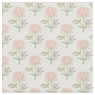 Peony Floral Block Print Vintage Cottage Soft Pink Fabric