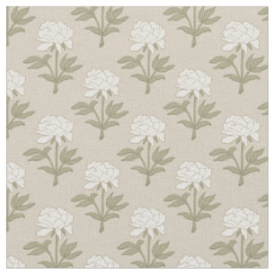 Peony Floral Block Print Vintage Mushroom Beige Fabric