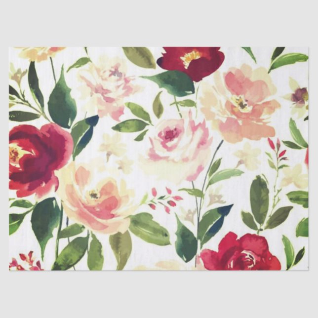 Peony floral Burgundy Pattern Antique Weddings Tissue Paper (Front)