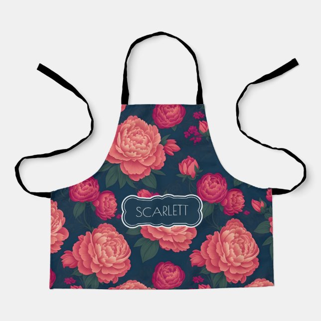 Peony Floral Colorful Personalized Pattern Apron (Front)
