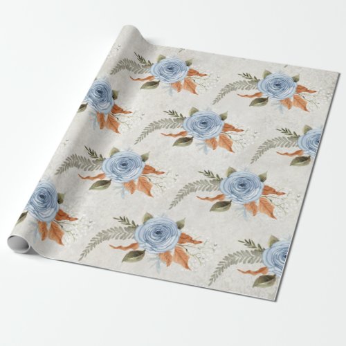 Peony Floral Dusty Blue Vintage Foliage Decoupage Wrapping Paper