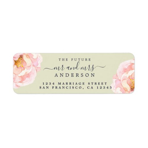 Peony Floral Future Mr Mrs Wedding Return Address Label