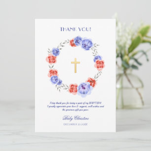 Peony Floral Girl Boy Baptism Thank You Card