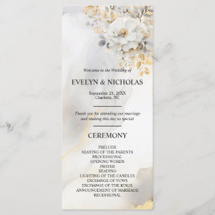 Peony Floral Gold Grey Silver Ceremony Program