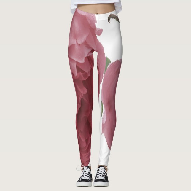 Peony Floral Leggings for Yoga & Fitness (Front)