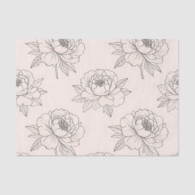 Peony Floral Line Art Pattern Soft Tissue Paper (Front)