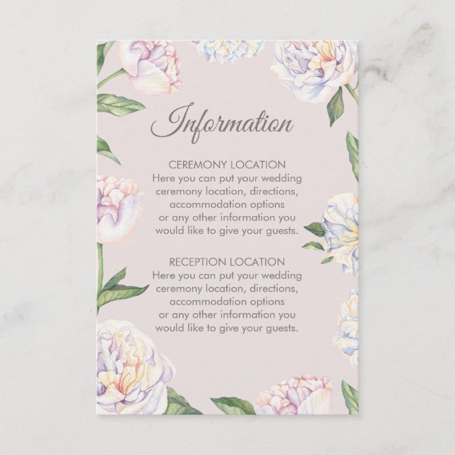 Peony Floral Mauve Wedding Information Cards (Front)