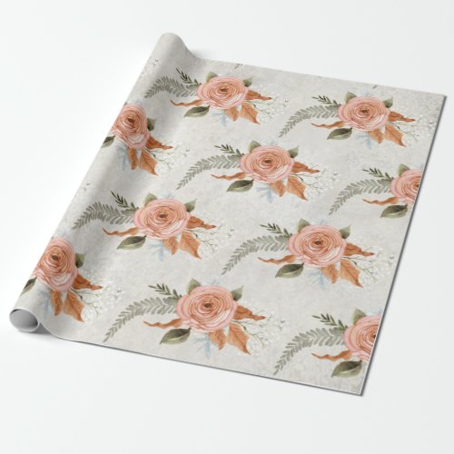 Peony Floral Peach Vintage Fall Foliage Decoupage Wrapping Paper