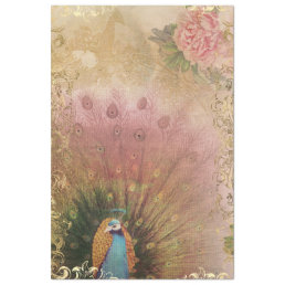 Peony Floral Peacock Blush Pink Gold Decoupage Tissue Paper