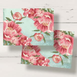 Peony Floral Pink Red Mint Retro Vintage Chintz  Tissue Paper