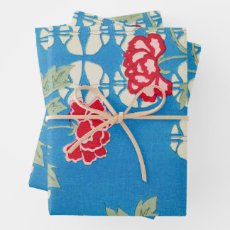 Peony Floral Print Vintage Japanese Retro Pattern Wrapping Paper Sheets