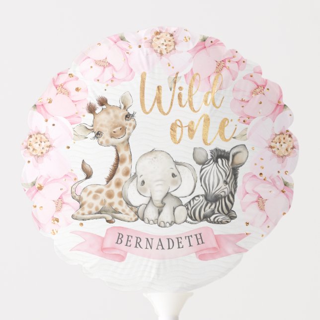 Peony Floral Safari Wild One Birthday Party Balloon (Front)