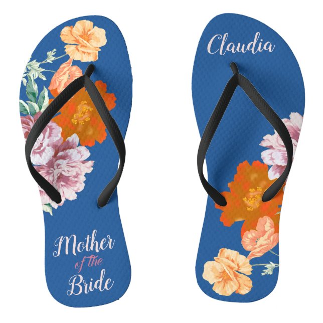 Peony Floral Something Blue Wedding Flip Flops (Footbed)