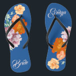 Peony Floral Something Blue Wedding Flip Flops<br><div class="desc">This personalized and elegant pair of flip flops features retro aesthetic pattern of beautiful peony flowers on the blue background. They are a memorable gift for wedding party members: bride, bridesmaids, mother of the bride, maid of honor... They will add a stylish dose of glam to your wedding day, bachelorette party, or other...</div>