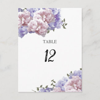 Peony Floral Table Seating Number Card