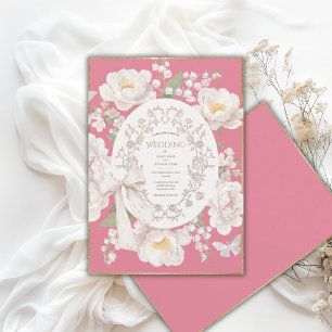 Peony Floral Vintage Elegant Mauve Pink Wedding Invitation