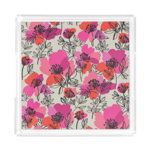 Peony Floral Vintage Seamless Pattern Acrylic Tray