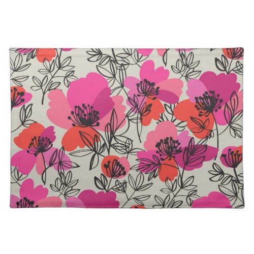 Peony Floral Vintage Seamless Pattern Cloth Placemat
