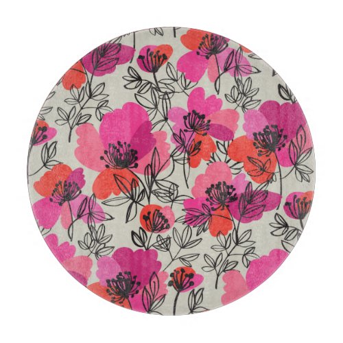 Peony Floral Vintage Seamless Pattern Cutting Board