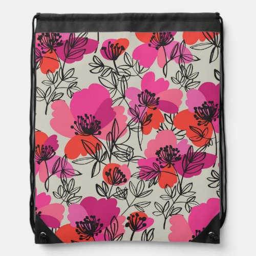 Peony Floral Vintage Seamless Pattern Drawstring Bag