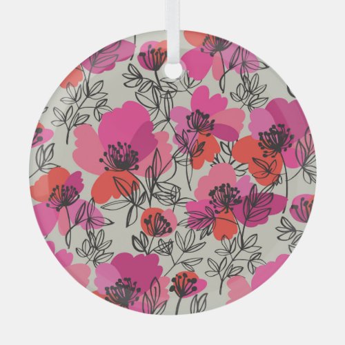 Peony Floral Vintage Seamless Pattern Glass Ornament