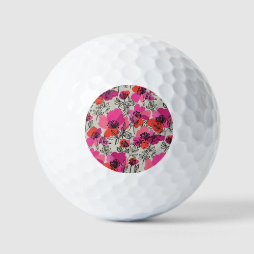 Peony Floral Vintage Seamless Pattern Golf Balls