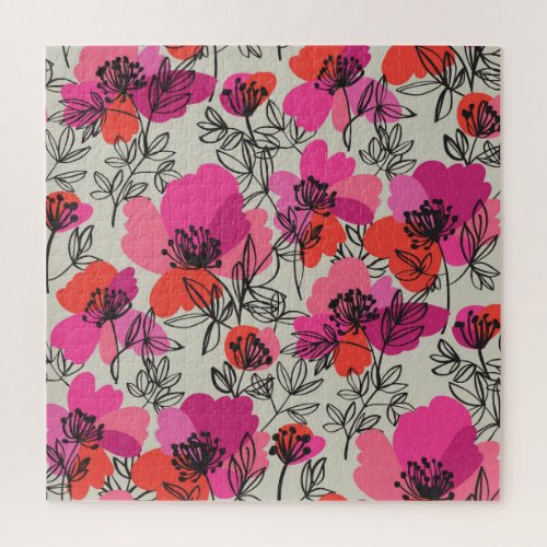 Peony Floral Vintage Seamless Pattern Jigsaw Puzzle