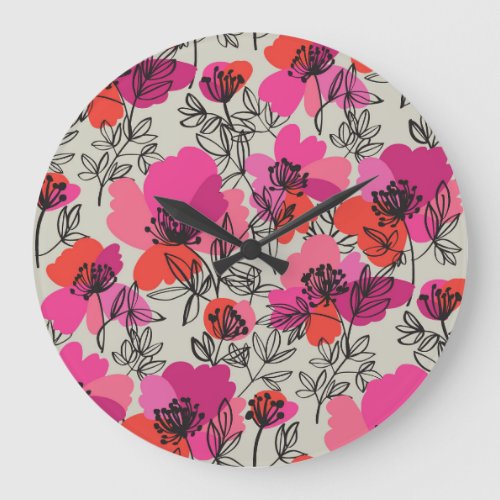 Peony Floral Vintage Seamless Pattern Large Clock