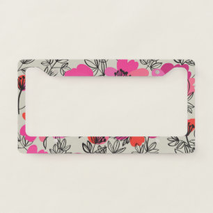Peony Floral Vintage Seamless Pattern. License Plate Frame