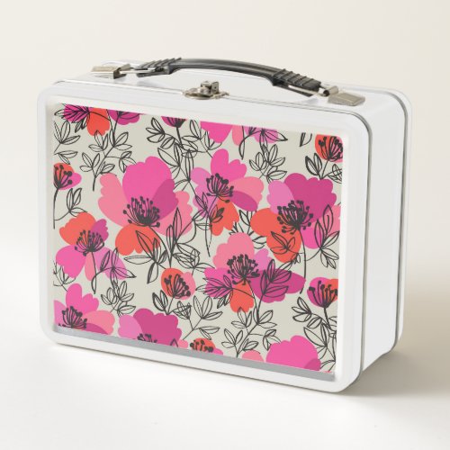 Peony Floral Vintage Seamless Pattern Metal Lunch Box