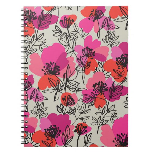 Peony Floral Vintage Seamless Pattern Notebook