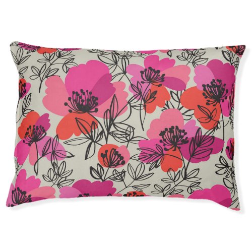 Peony Floral Vintage Seamless Pattern Pet Bed