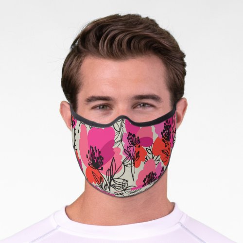 Peony Floral Vintage Seamless Pattern Premium Face Mask