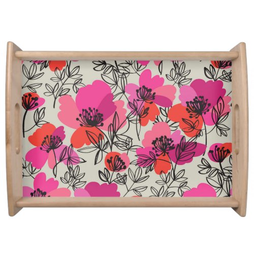 Peony Floral Vintage Seamless Pattern Serving Tray