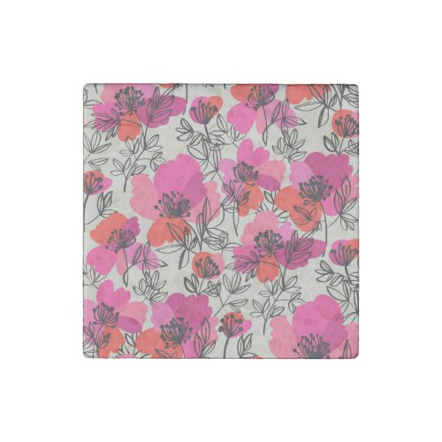 Peony Floral Vintage Seamless Pattern Stone Magnet