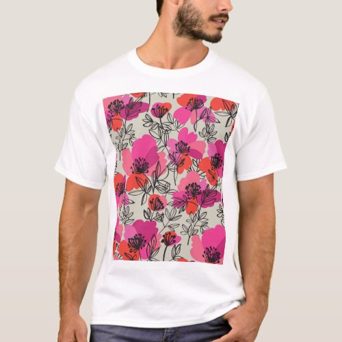 Peony Floral Vintage Seamless Pattern T_Shirt