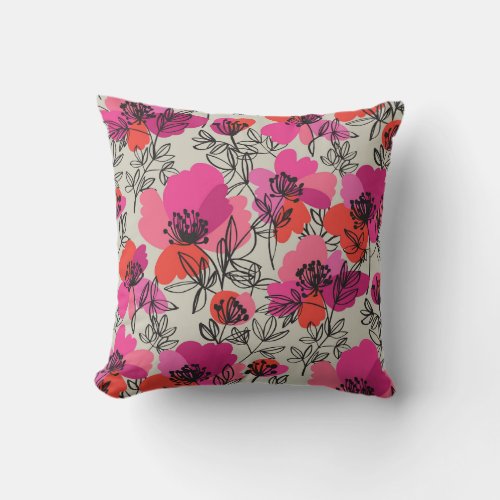 Peony Floral Vintage Seamless Pattern Throw Pillow