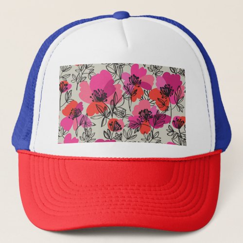 Peony Floral Vintage Seamless Pattern Trucker Hat