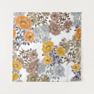 Peony Floral Watercolor White Background Tapestry