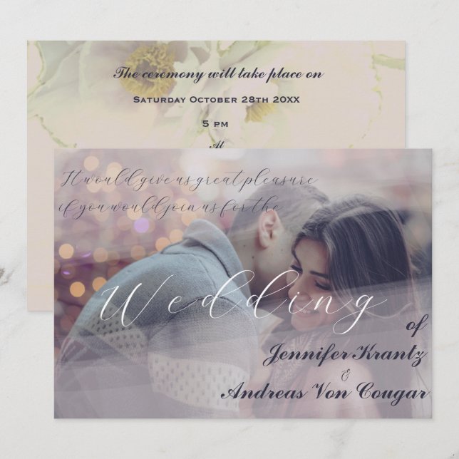 Peony Floral Wedding & Photo Invite (Front/Back)