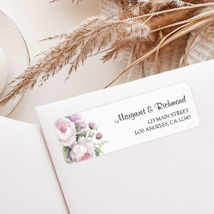Peony Floral Wedding Return Address Dusty Purple Label