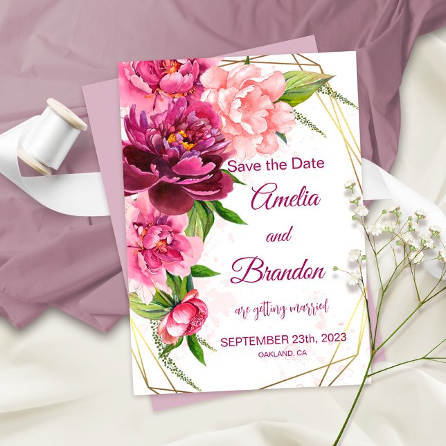 Peony Floral Wedding Save the Date Card (Creator Uploaded)