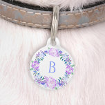Peony Floral Wreath Pink Purple Blue Monogram Pet ID Tag<br><div class="desc">This lovely I.D. tag features your pet's monogram in blue surrounded by a floral wreath of pink and purple peony blossoms with green and blue foliage. Customize the reverse side with your pet's name and your phone number or other contact information in white text on a blue background.</div>