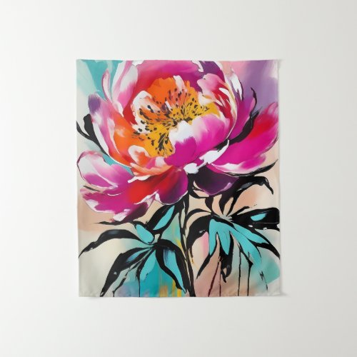 Peony Flower Abstract Art Floral Colorful Bright Tapestry