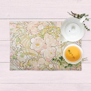Peony Flower Alphonse Mucha Floral Cloth Placemat